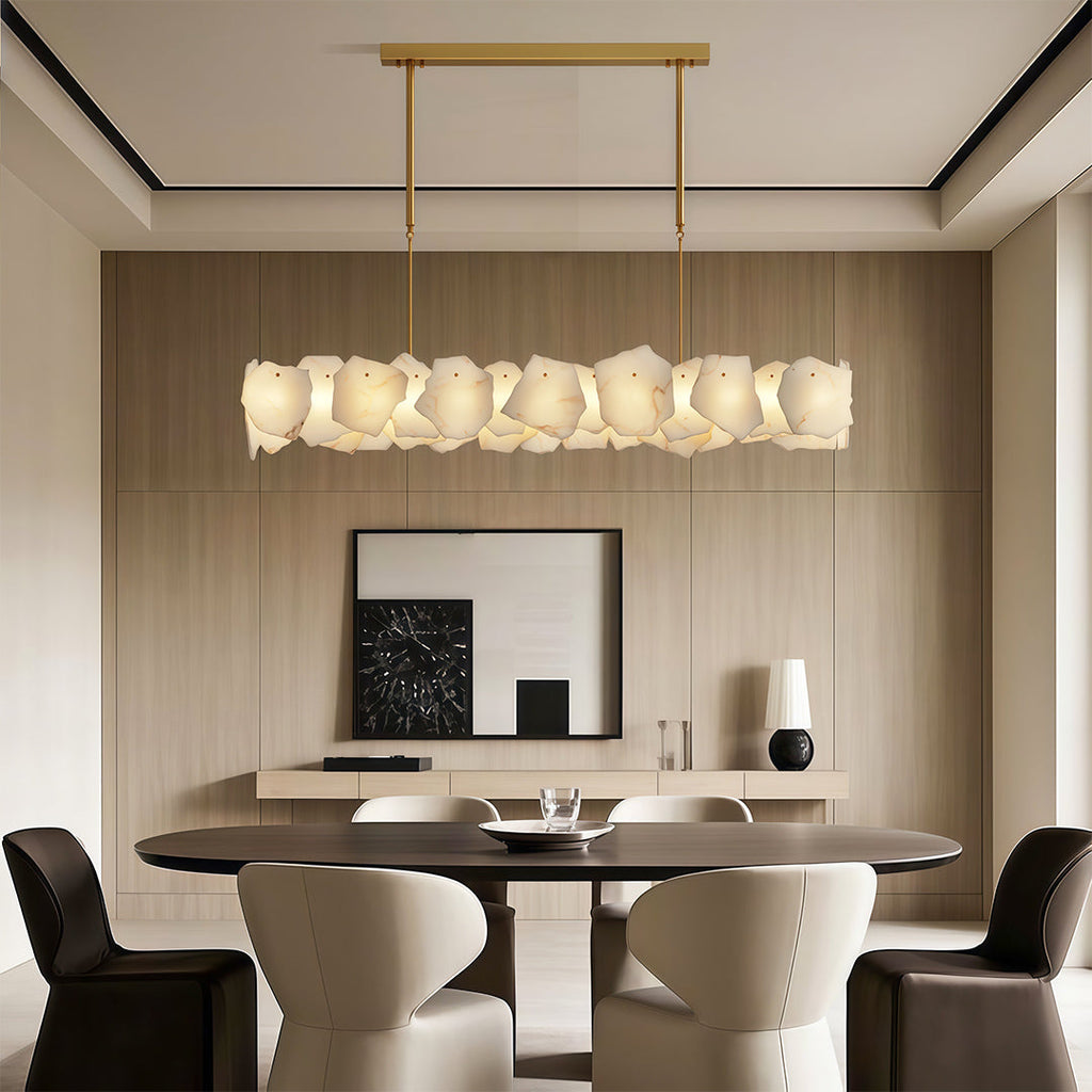 Modern LED Chandelier, Copper and Marble Ceiling Light for Dining Room, 3-Color Temperature