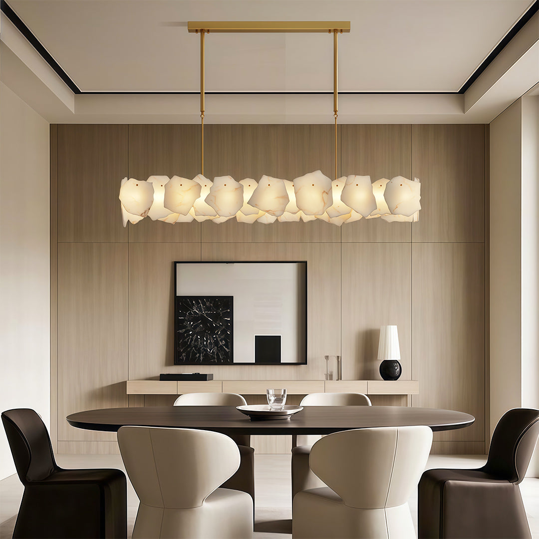 Modern LED Chandelier, Copper and Marble Ceiling Light for Dining Room, 3-Color Temperature
