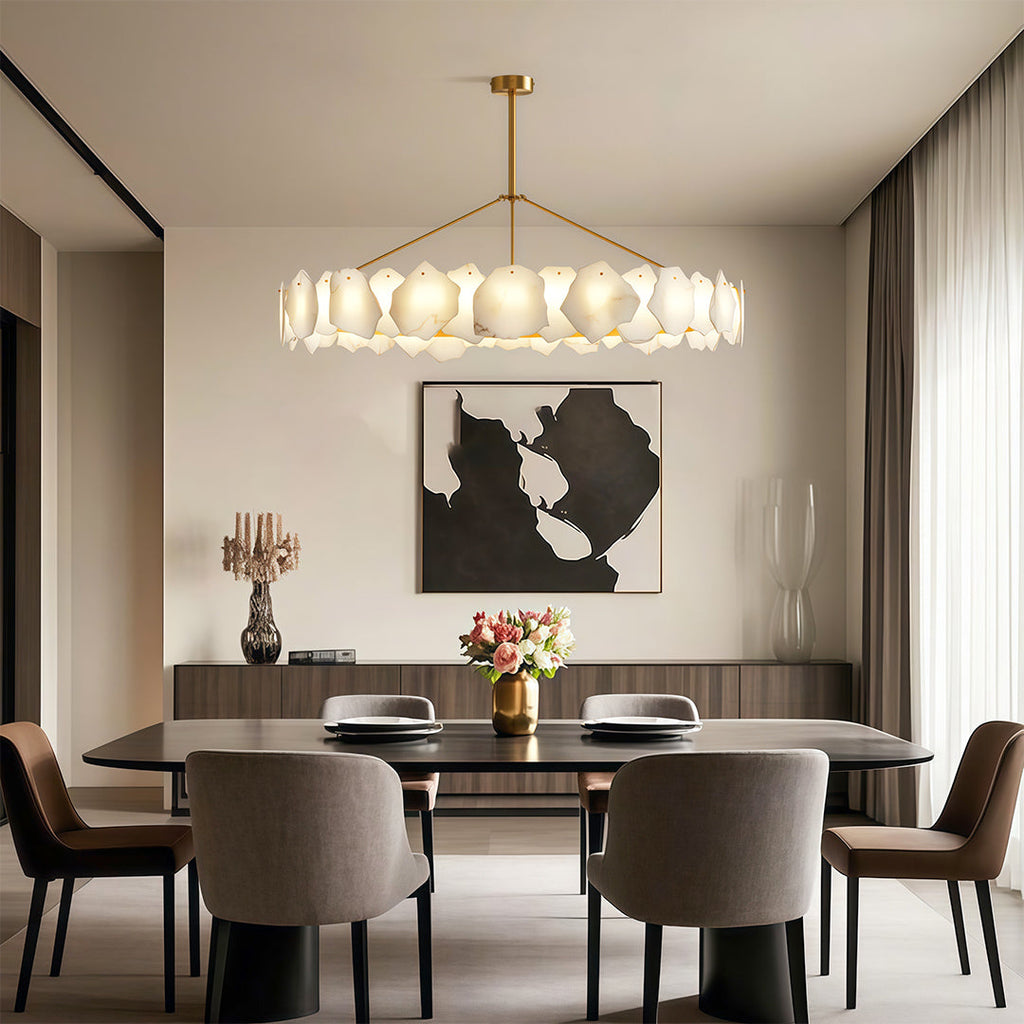 Modern LED Chandelier, Copper and Marble Ceiling Light for Dining Room, 3-Color Temperature