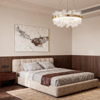 LED chandelier in a contemporary bedroom with two-tone walls