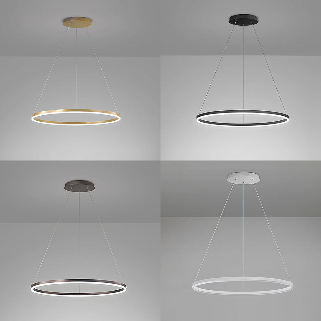 Modern LED Ring Chandelier, Round Halo Ceiling Light for Dining Room and Bedroom, Dimmable Aluminum Circle Pendant in 16, 24 or 31 Inch