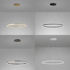 Ring chandelier color options shown in a grey room design