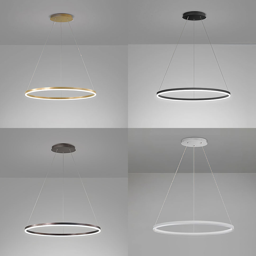Modern LED Ring Chandelier, Round Halo Ceiling Light for Dining Room and Bedroom, Dimmable Aluminum Circle Pendant in 16, 24 or 31 Inch