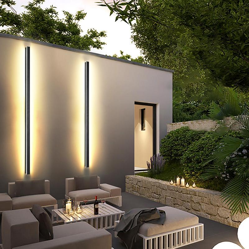 Minimalist Linear Wall Sconce, Slim Black LED Outdoor Light for Facade and Porch, Five Lengths with Dimmable and Tri-Color Modes