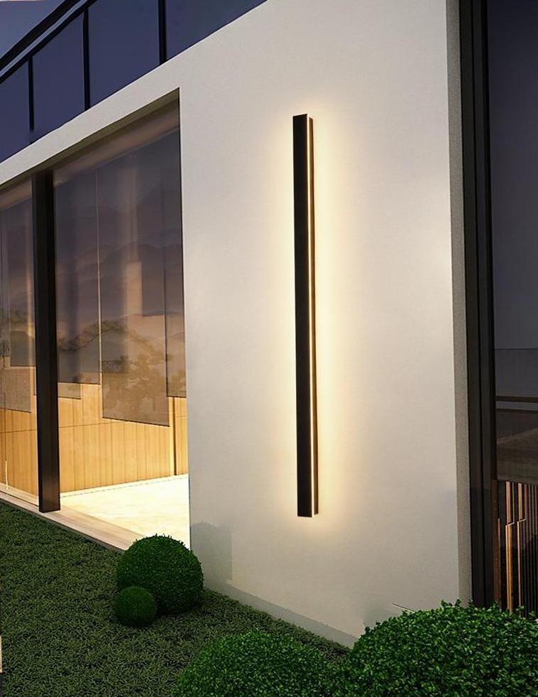 Minimalist Linear Wall Sconce, Slim Black LED Outdoor Light for Facade and Porch, Five Lengths with Dimmable and Tri-Color Modes