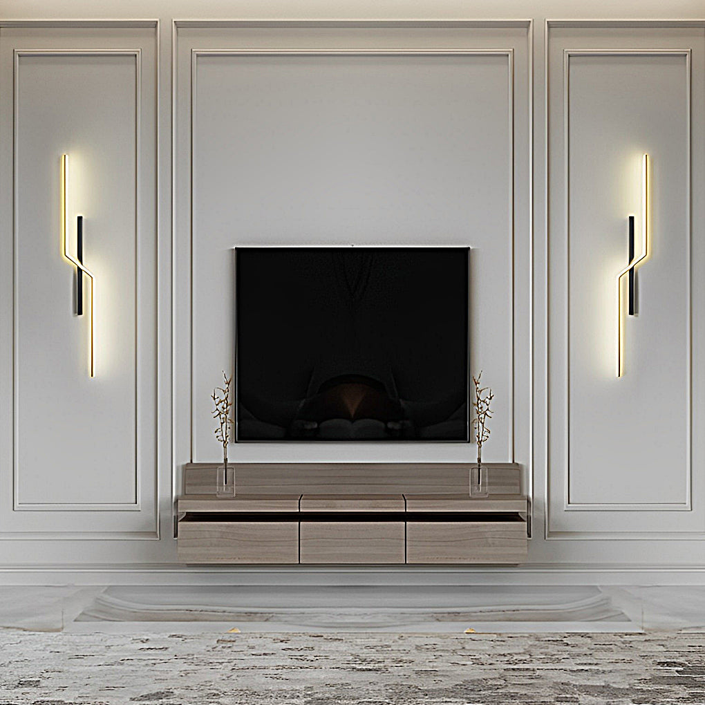 Linear wall sconce mounted on a fireplace wall