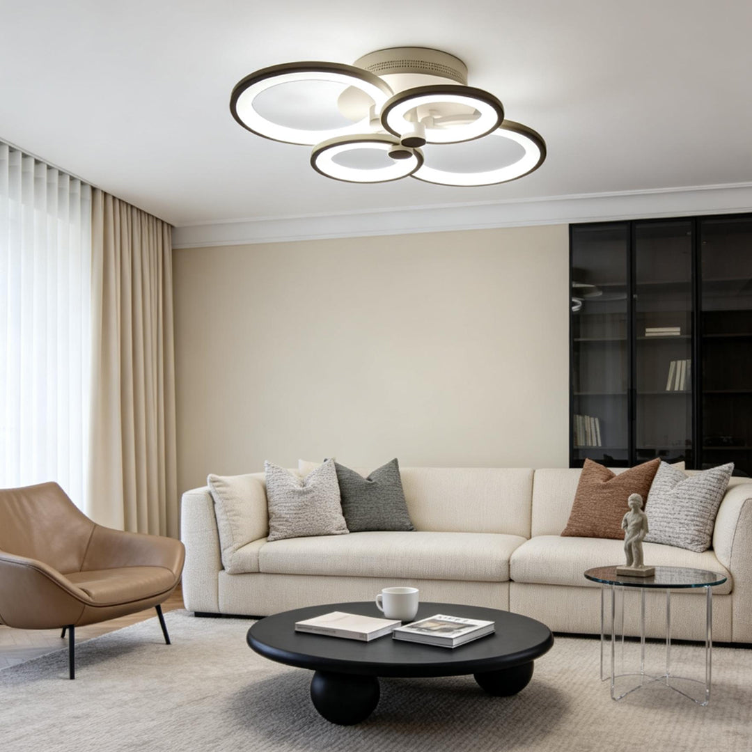 Multi Ring Ceiling Light, Modern Overlapping Circles Semi Flush Mount LED Fixture for Bedrooms and Living Rooms, White or Black