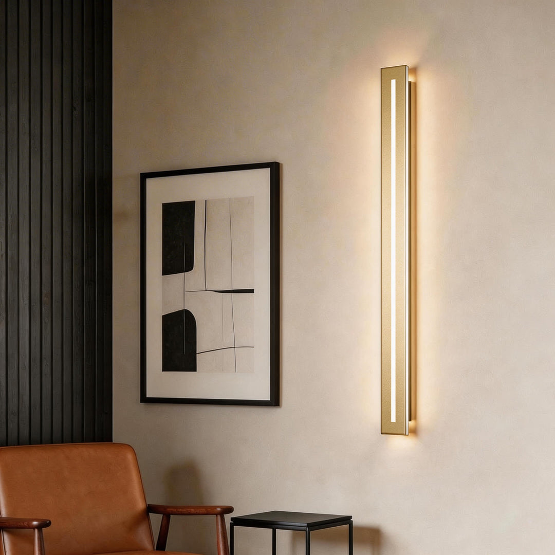Long LED Wall Sconce, Minimalist Black or Gold Linear Iron Light for Hallway and Bedroom, Tri-Color Dimming in Four Lengths