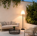 Outdoor Floor Lamp, Modern Metal and PE Cone Solar Light for Patio and Deck Lounge Areas, 12W LED with Warm White and RGB Modes