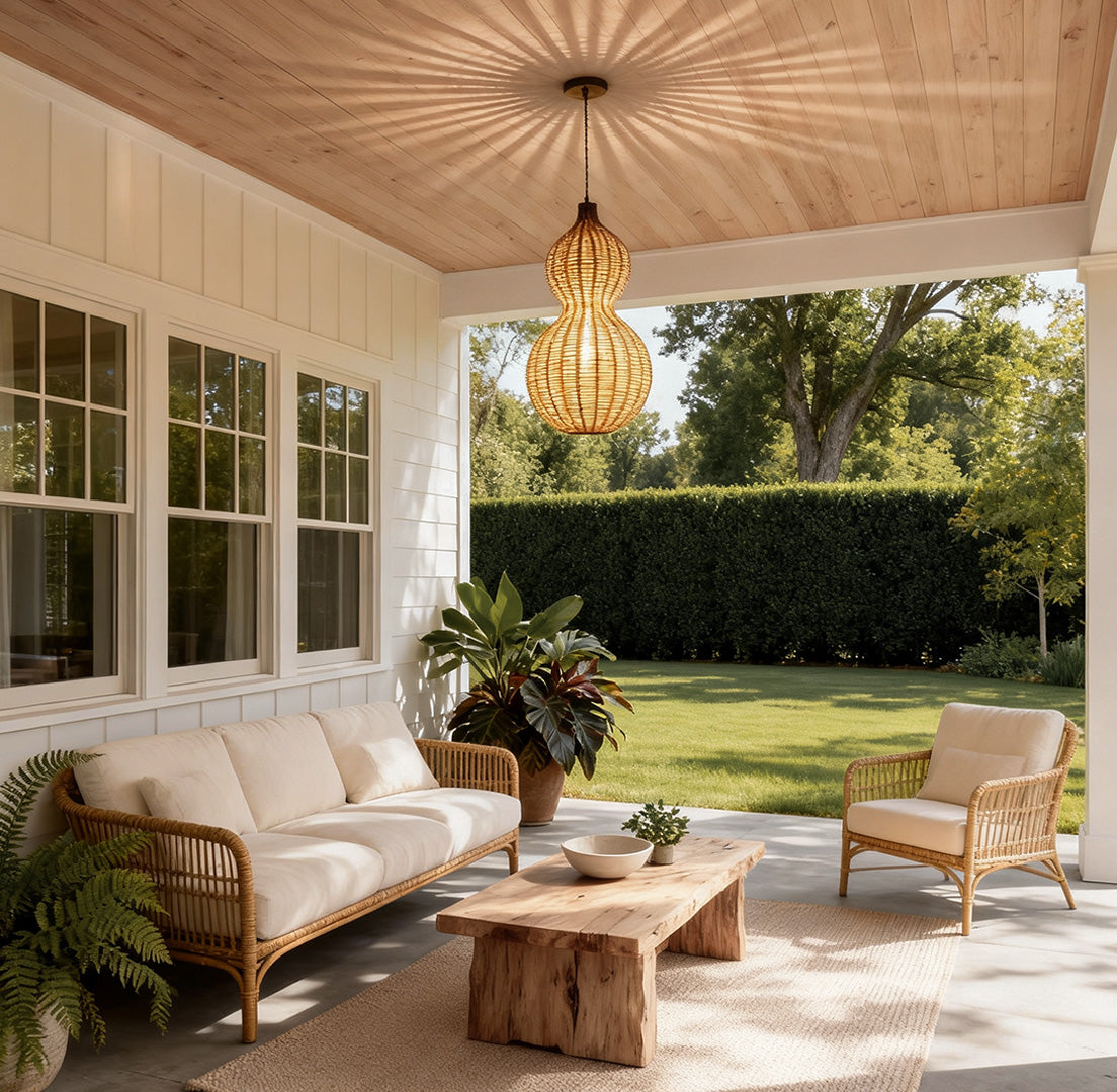 Rattan Pendant Light, Hand-Woven Gourd Hanging Lamp for Dining Room and Kitchen, Warm 3000K Glow in Two Finishes