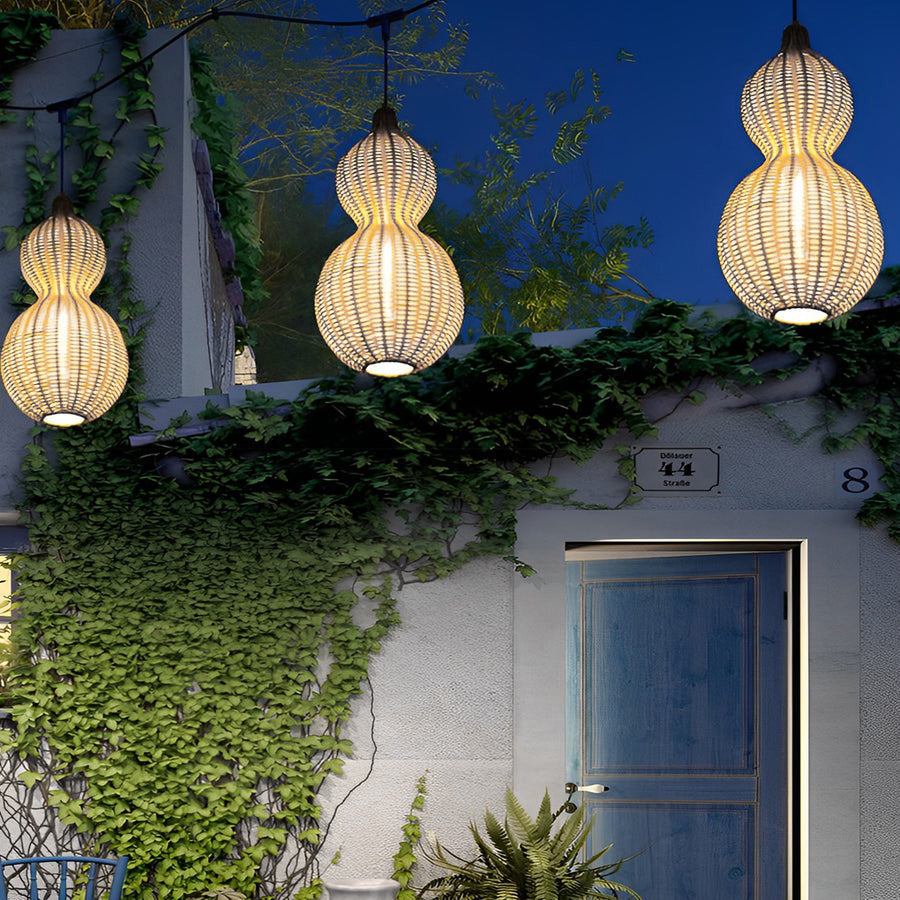Rattan Pendant Light, Hand-Woven Gourd Hanging Lamp for Dining Room and Kitchen, Warm 3000K Glow in Two Finishes