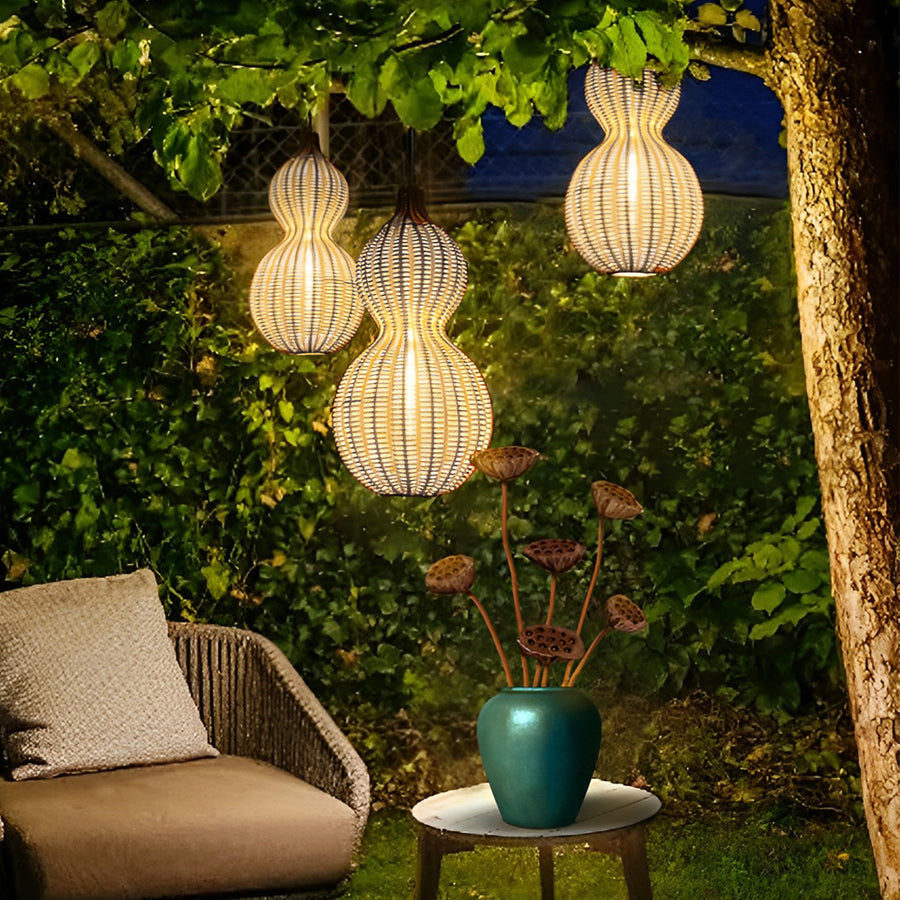 Rattan Pendant Light, Hand-Woven Gourd Hanging Lamp for Dining Room and Kitchen, Warm 3000K Glow in Two Finishes