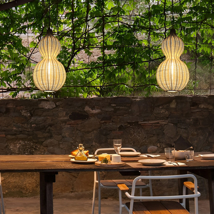 Rattan Pendant Light, Hand-Woven Gourd Hanging Lamp for Dining Room and Kitchen, Warm 3000K Glow in Two Finishes