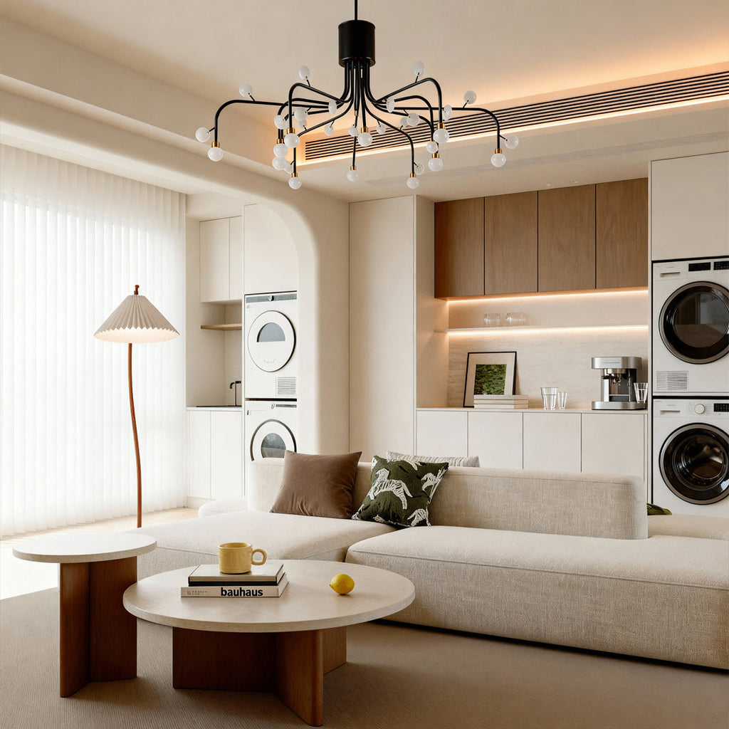 Modern Chandelier, Iron and Acrylic LED Ceiling Light for Living Room, Adjustable 47-Inch Chain