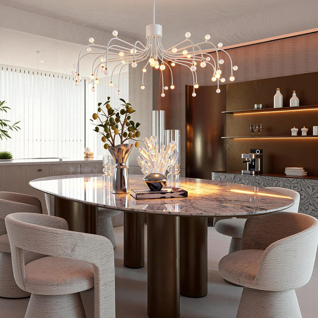 Modern Chandelier, Iron and Acrylic LED Ceiling Light for Living Room, Adjustable 47-Inch Chain