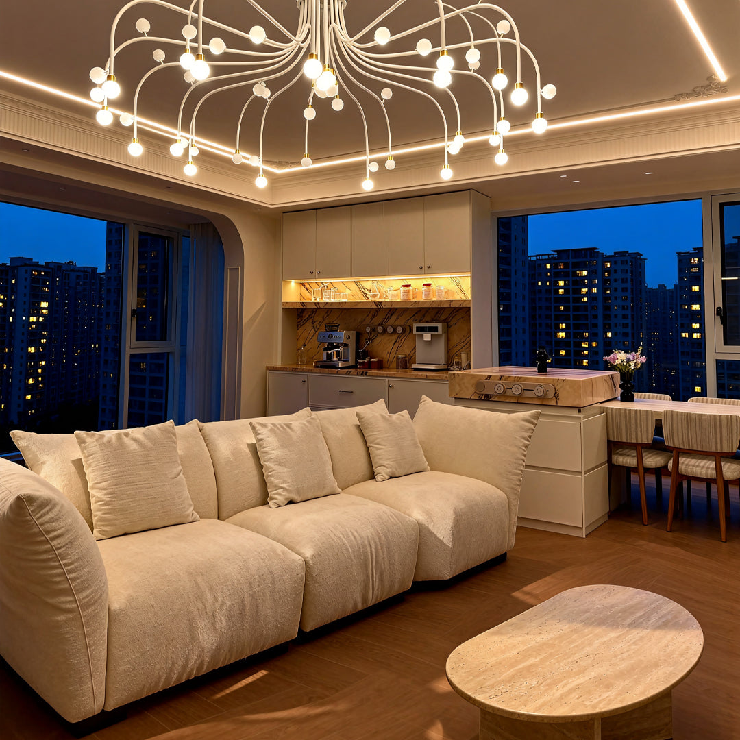 Modern Chandelier, Iron and Acrylic LED Ceiling Light for Living Room, Adjustable 47-Inch Chain