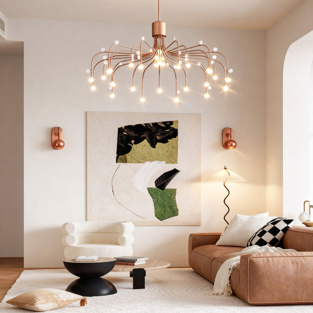 Modern Chandelier, Iron and Acrylic LED Ceiling Light for Living Room, Adjustable 47-Inch Chain