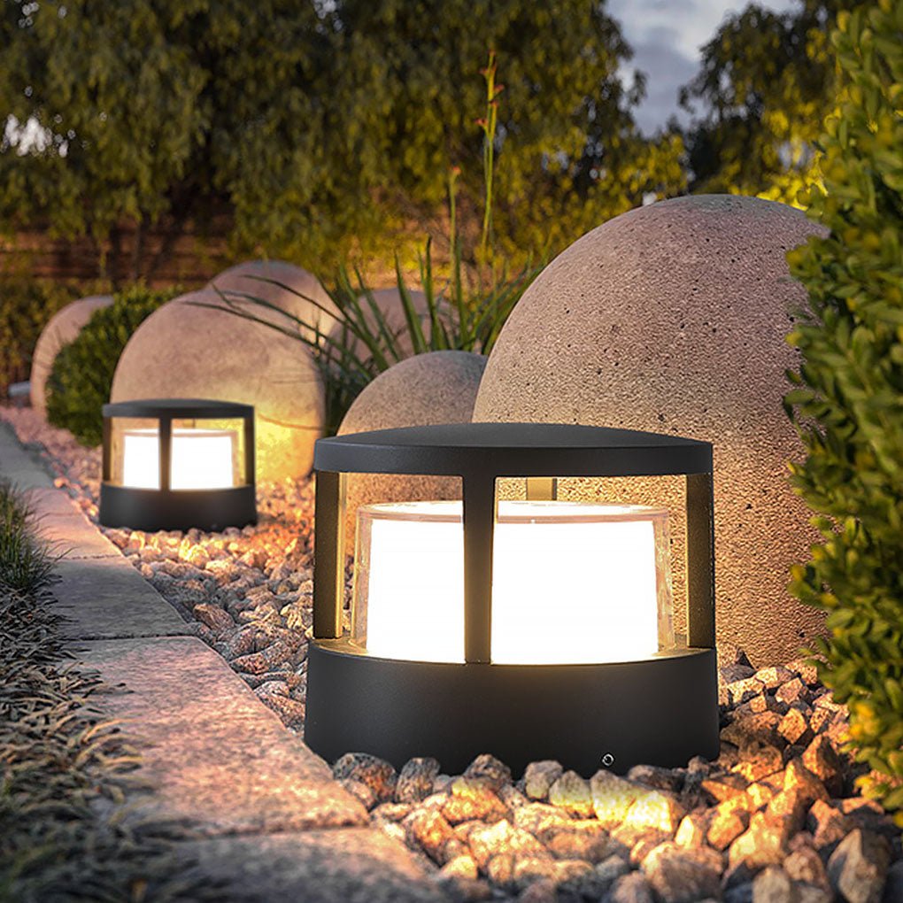Round Outdoor Post Light, Aluminum Double-Layer Acrylic Pillar Lamp for Fences and Gate Piers, Integrated 5W Warm White LED