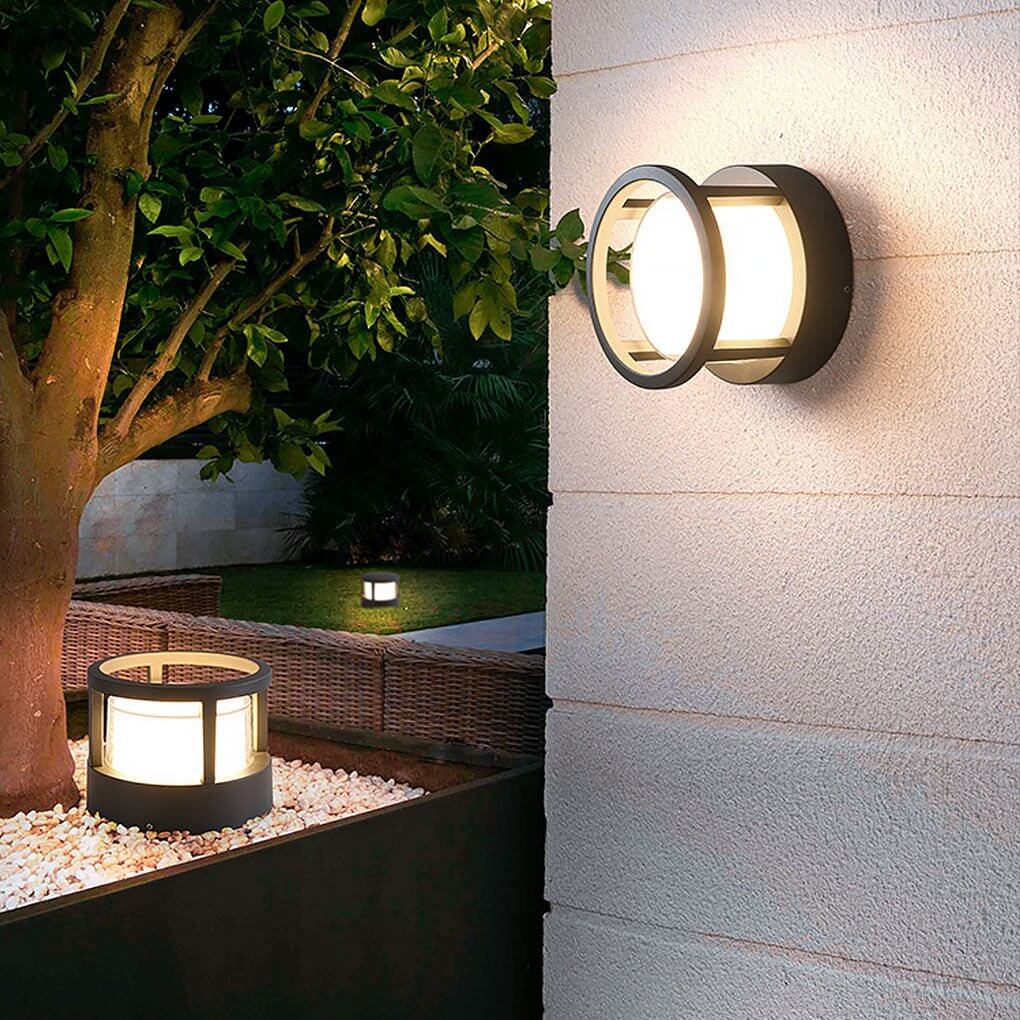 Round Outdoor Post Light, Aluminum Double-Layer Acrylic Pillar Lamp for Fences and Gate Piers, Integrated 5W Warm White LED