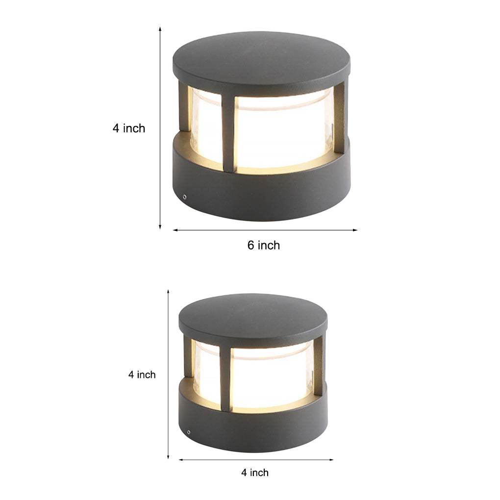 Round Outdoor Post Light, Aluminum Double-Layer Acrylic Pillar Lamp for Fences and Gate Piers, Integrated 5W Warm White LED