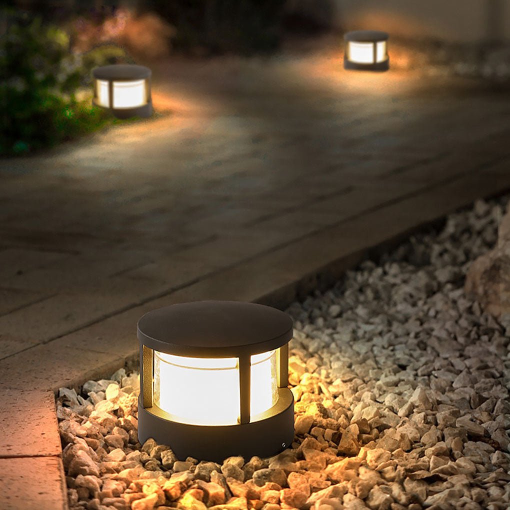 Round Outdoor Post Light, Aluminum Double-Layer Acrylic Pillar Lamp for Fences and Gate Piers, Integrated 5W Warm White LED