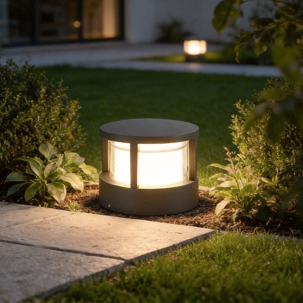 Round Outdoor Post Light, Aluminum Double-Layer Acrylic Pillar Lamp for Fences and Gate Piers, Integrated 5W Warm White LED