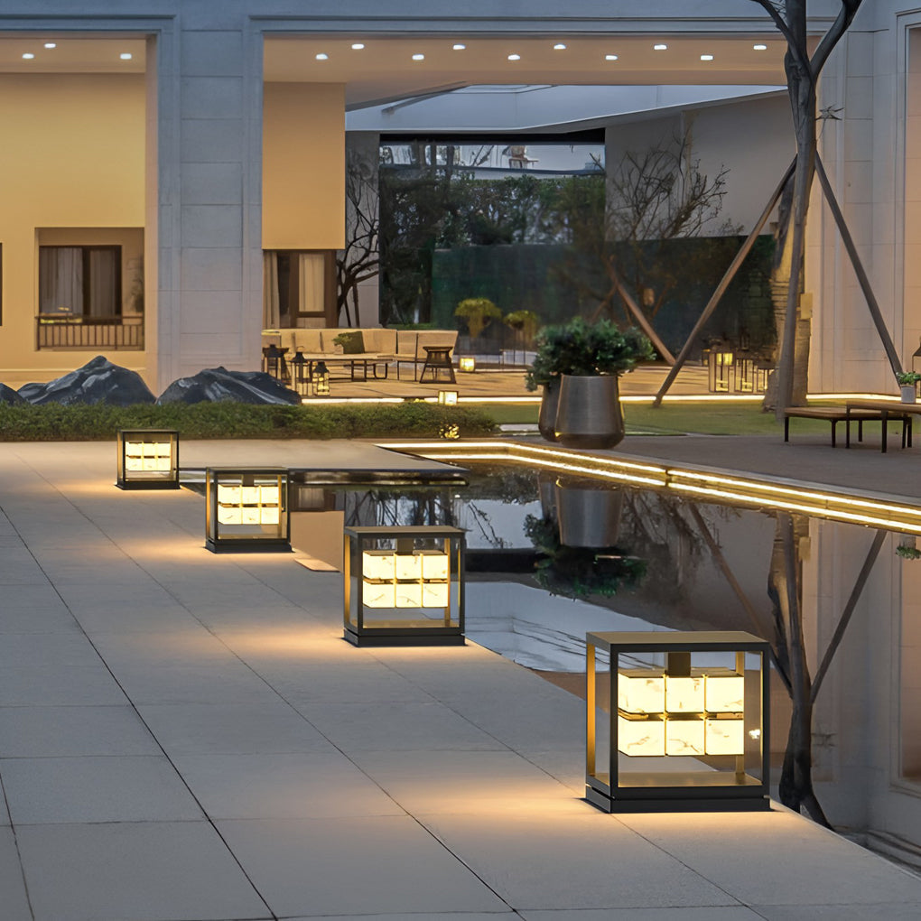 Brick Pillar Light, Square Stainless Steel Waterproof LED Post Cap Lamp for Gate and Fence Columns, Solar or Hardwired in Two Widths