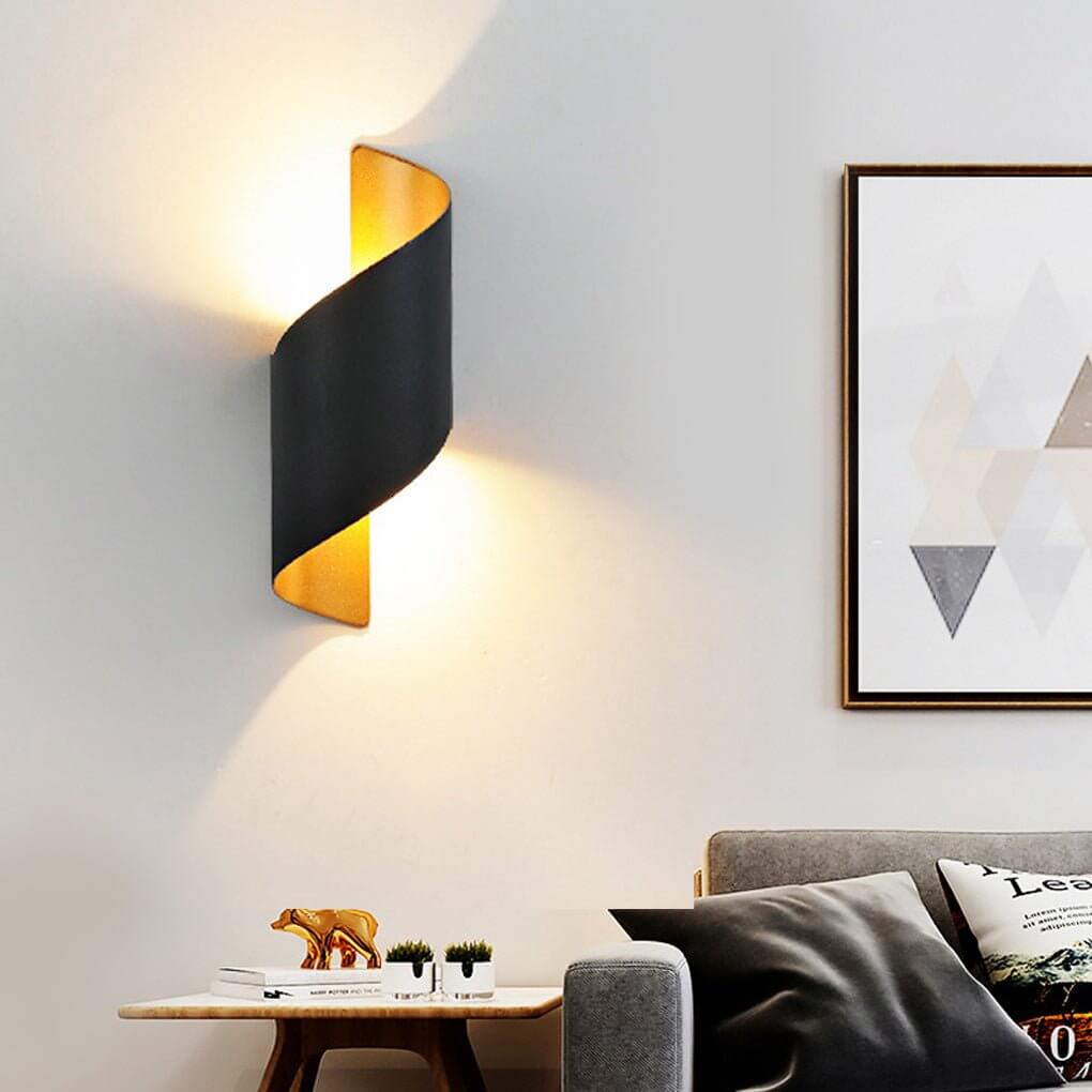 Black spiral LED wall light in a luxury indoor setting