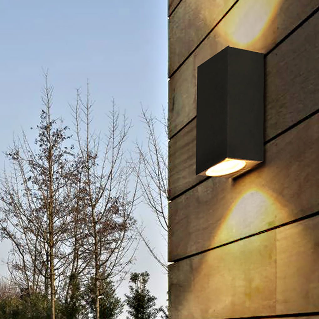 Outdoor Up Down Wall Light, Rectangular Aluminum Waterproof Sconce for Porch and Exterior Walls, Single or Dual Head Warm LED