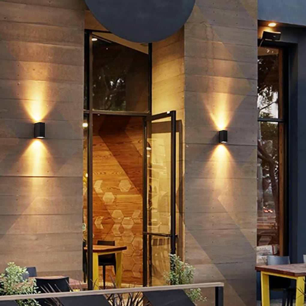 Outdoor Up Down Wall Light, Rectangular Aluminum Waterproof Sconce for Porch and Exterior Walls, Single or Dual Head Warm LED