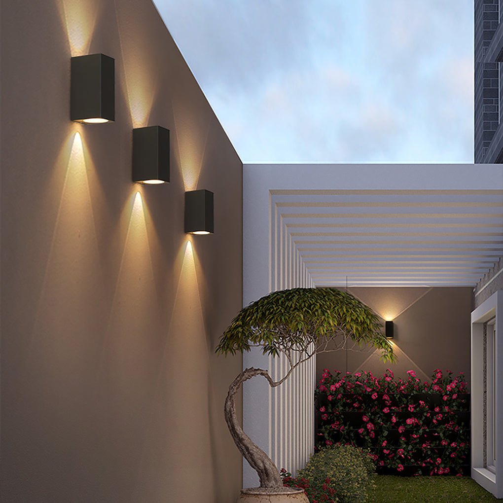 Outdoor Up Down Wall Light, Rectangular Aluminum Waterproof Sconce for Porch and Exterior Walls, Single or Dual Head Warm LED