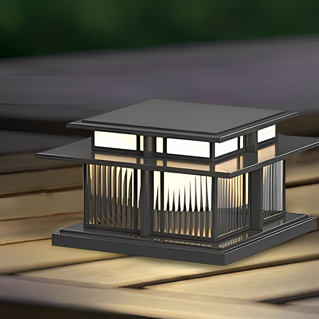 Square porch pillar light shown in a studio display
