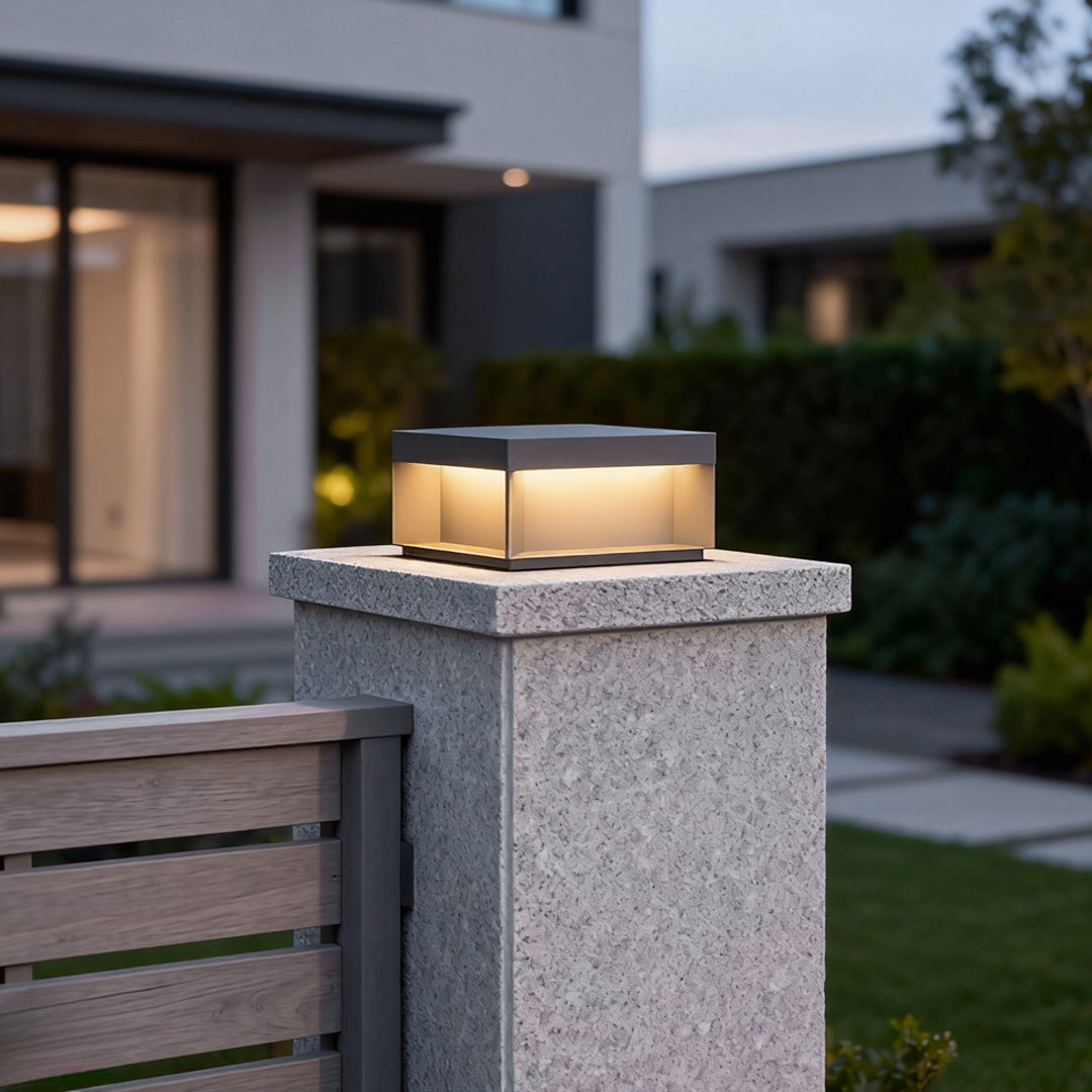 Square Solar Deck Light, Industrial Black Stainless Steel LED Cube for Decks, Piers and Fences, Solar or Hardwired in Five Sizes