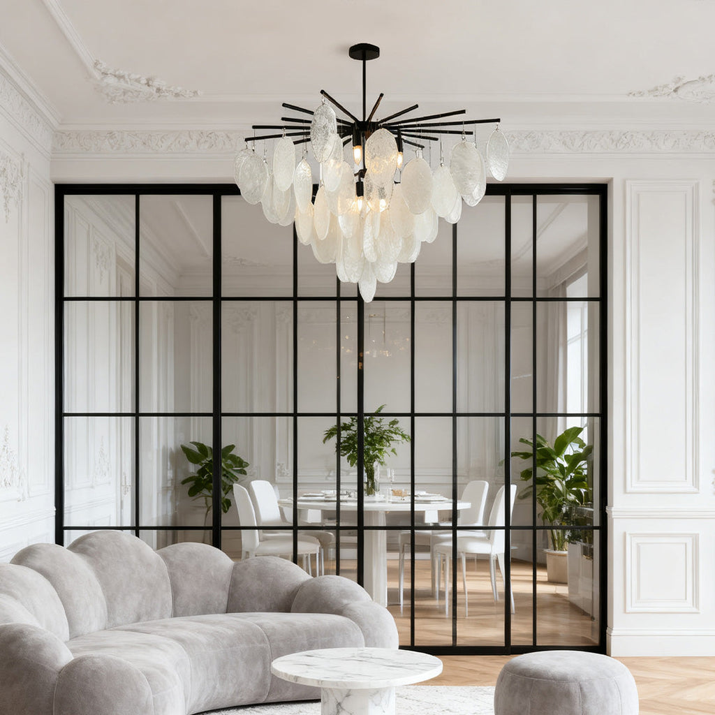 Cascading Chandelier, Black Metal and Clear Glass Ceiling Light for Entryway, Adjustable Rod