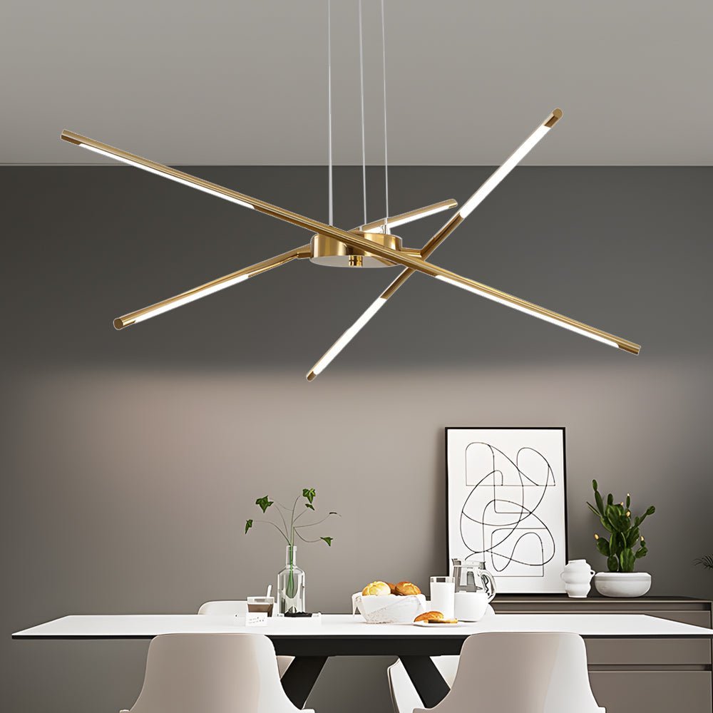 Linear sputnik LED chandelier in gold and black, fifth view