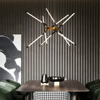 Linear sputnik LED chandelier in gold and black, third view