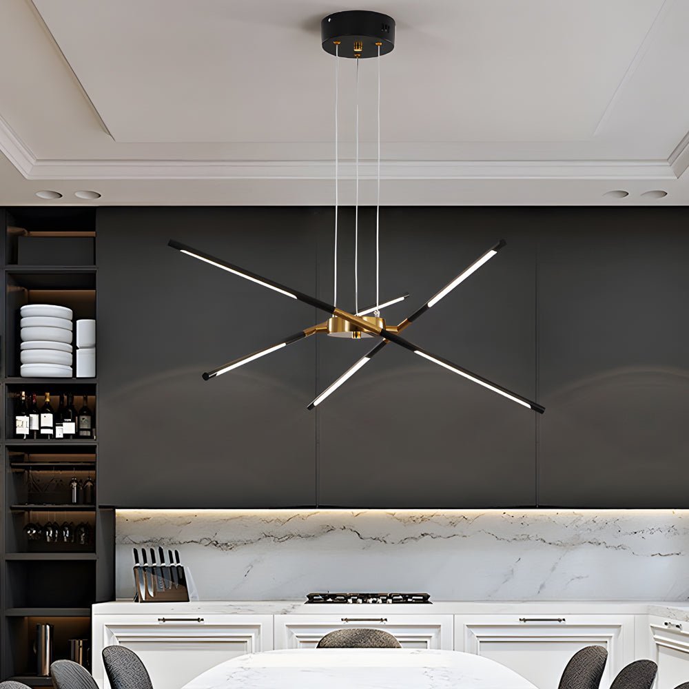 Linear sputnik LED chandelier in gold and black, main product view