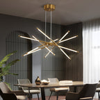 Linear sputnik LED chandelier in gold and black, eighth view