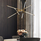 Linear sputnik LED chandelier in gold and black, sixth view