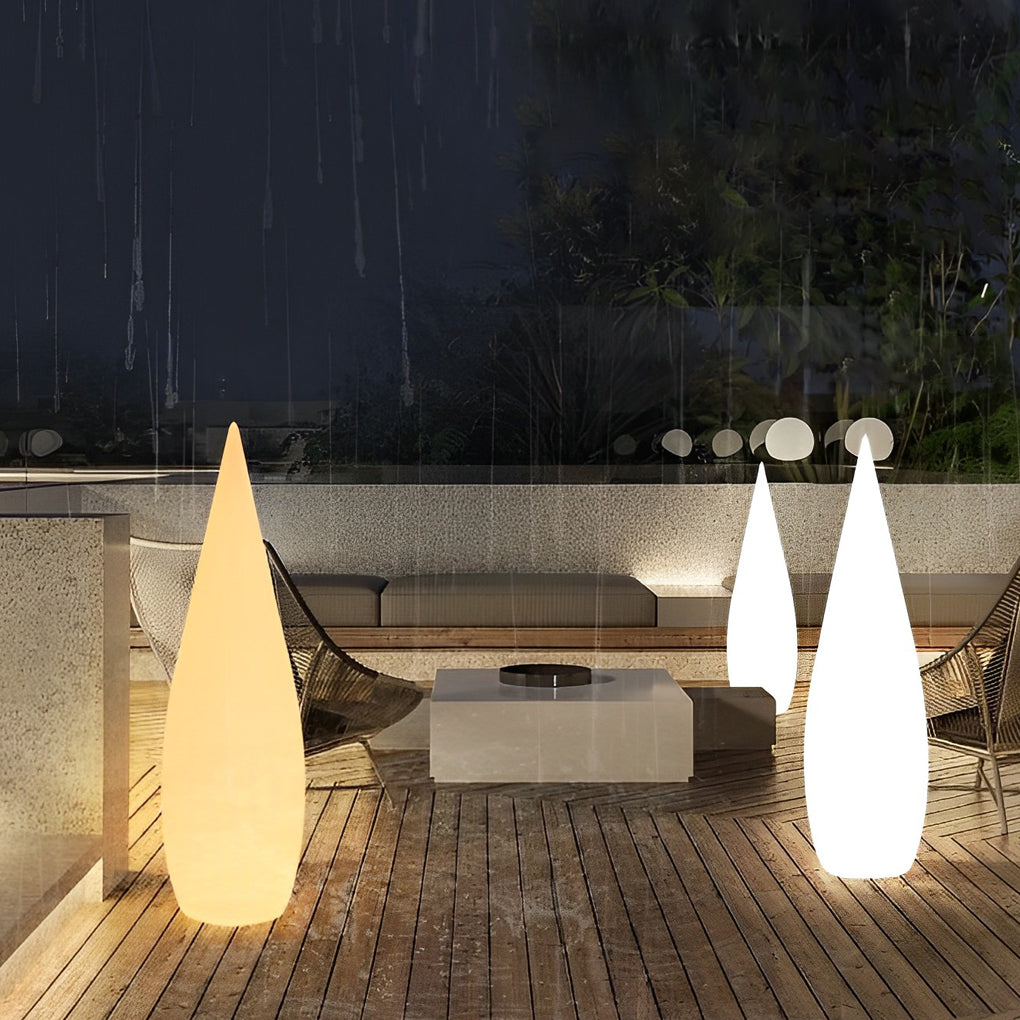 Teardrop Outdoor Floor Lamp, Modern Sculptural LED Landscape Light for Gardens and Terraces, Solar, Hardwired or Battery Powered