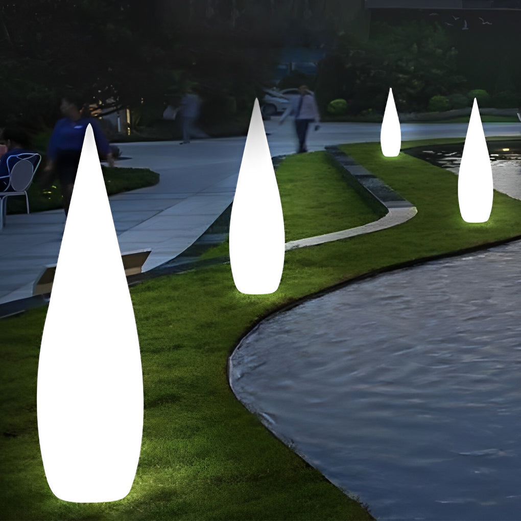 Teardrop Outdoor Floor Lamp, Modern Sculptural LED Landscape Light for Gardens and Terraces, Solar, Hardwired or Battery Powered