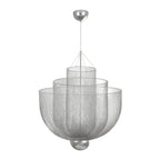 Tiered silver mesh chandelier isolated on a plain white background