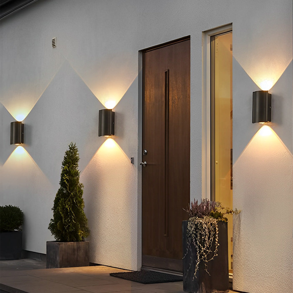 Up Down Outdoor Wall Light, Modern Wave-Shaped Aluminum LED Sconce for Exterior Walls and Entryways, 2 to 8 Light Configurations