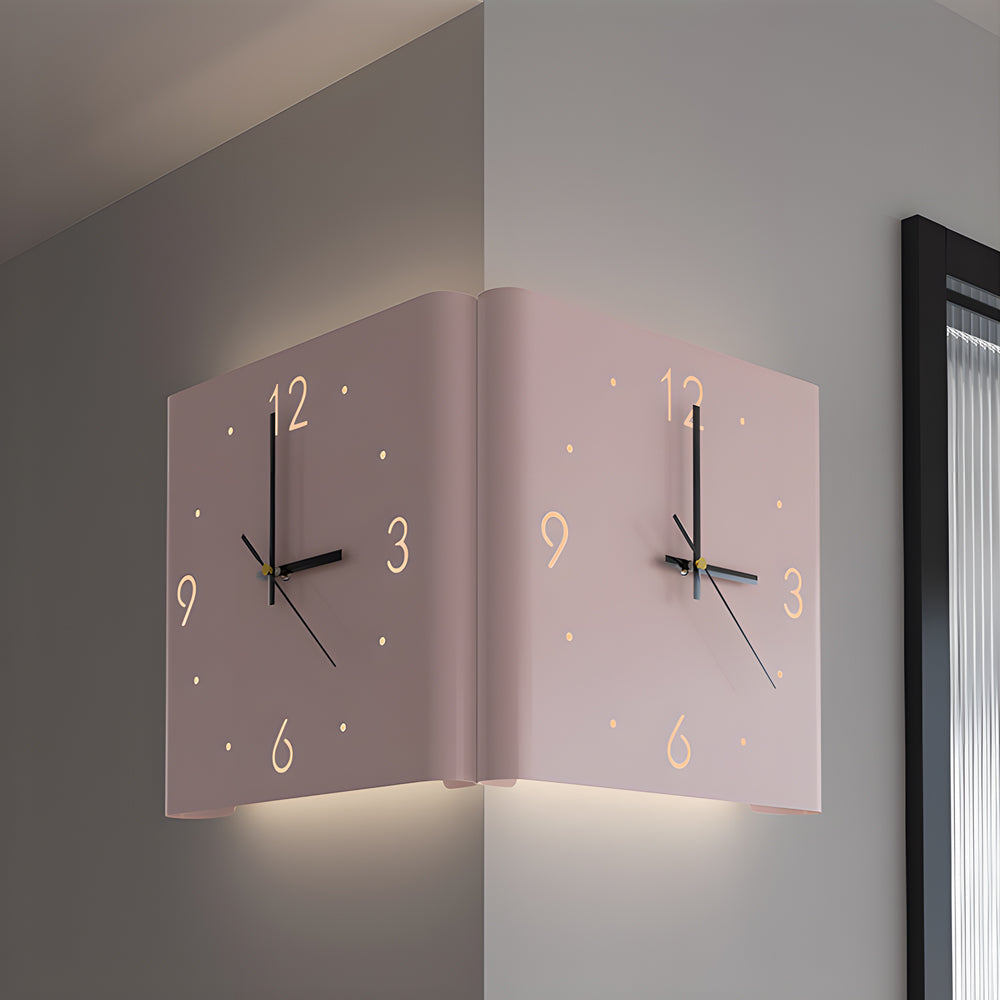 Modern wall clock lamp in a soft pink finish