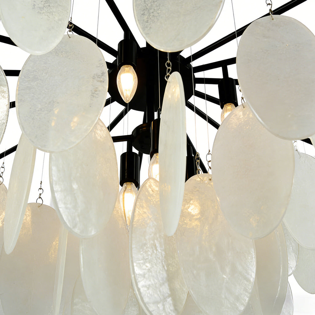 Cascading Chandelier, Black Metal and Clear Glass Ceiling Light for Entryway, Adjustable Rod