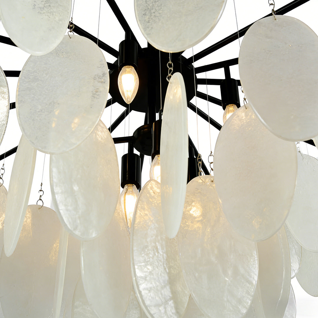 Cascading Chandelier, Black Metal and Clear Glass Ceiling Light for Entryway, Adjustable Rod