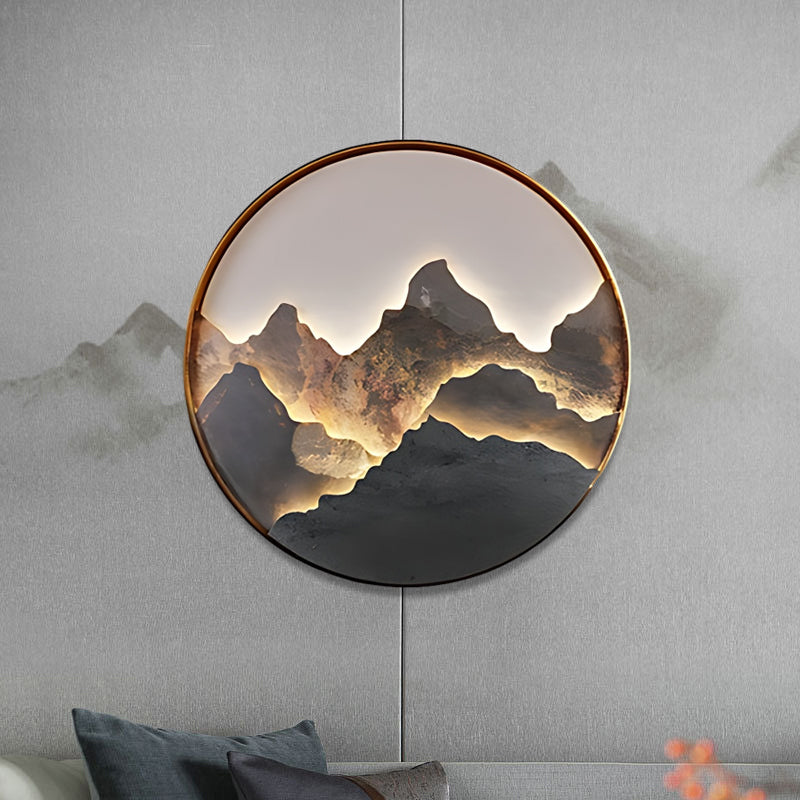 Front view of the mountain landscape wall light