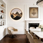 Mountain landscape wall light mounted on a living room wall