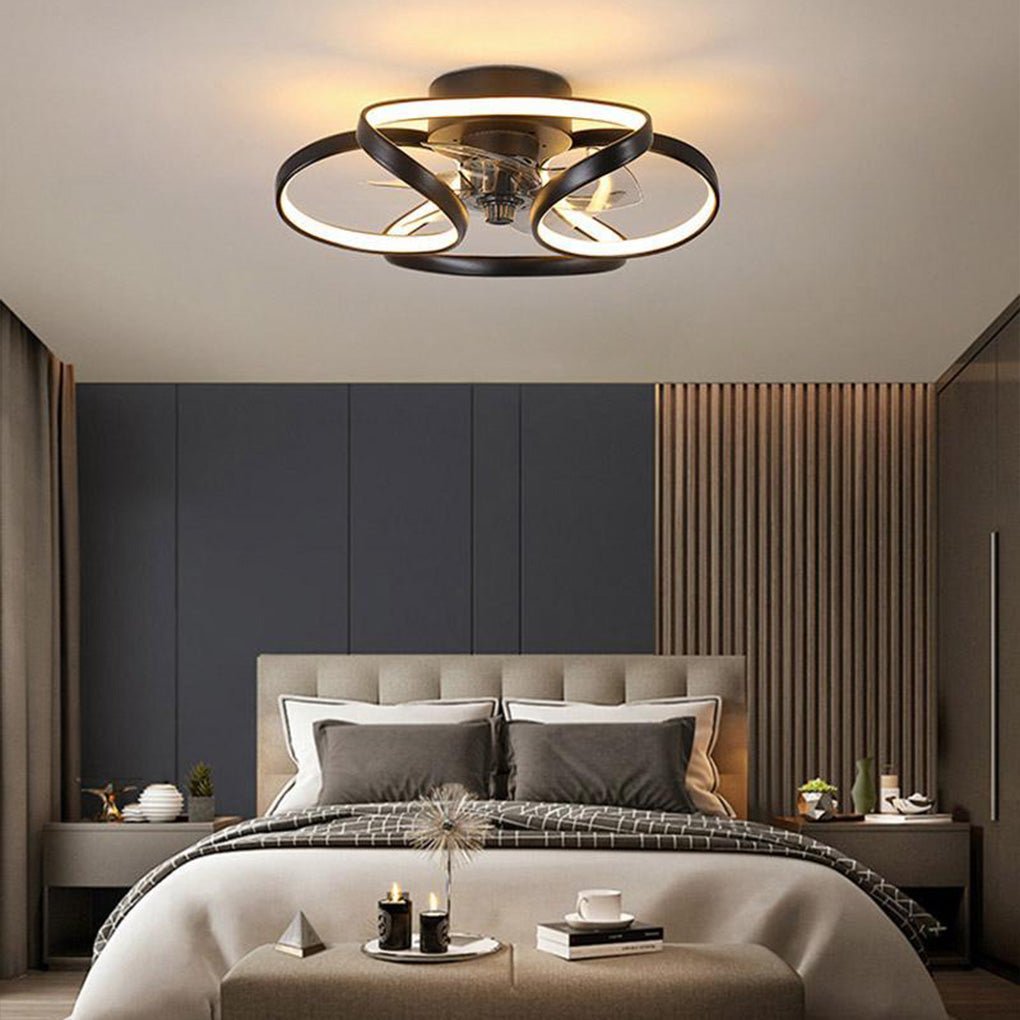Flower Ceiling Fan with Light, Modern Recessed LED Fan with Remote for Bedrooms and Dining Rooms, Gold, White or Black
