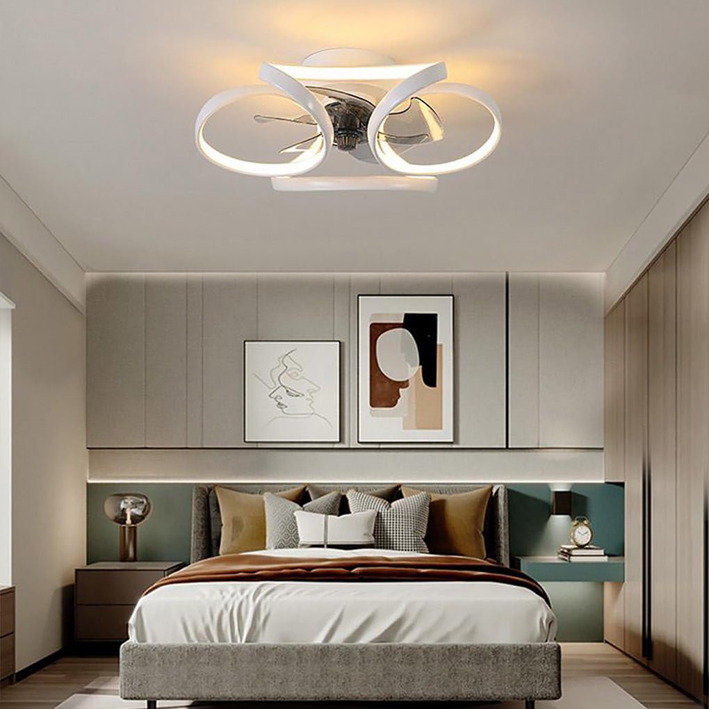 Flower Ceiling Fan with Light, Modern Recessed LED Fan with Remote for Bedrooms and Dining Rooms, Gold, White or Black